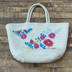 Gap Kids Paper Beach Tote Bag Handbag One Size Embroidered Floral Natural